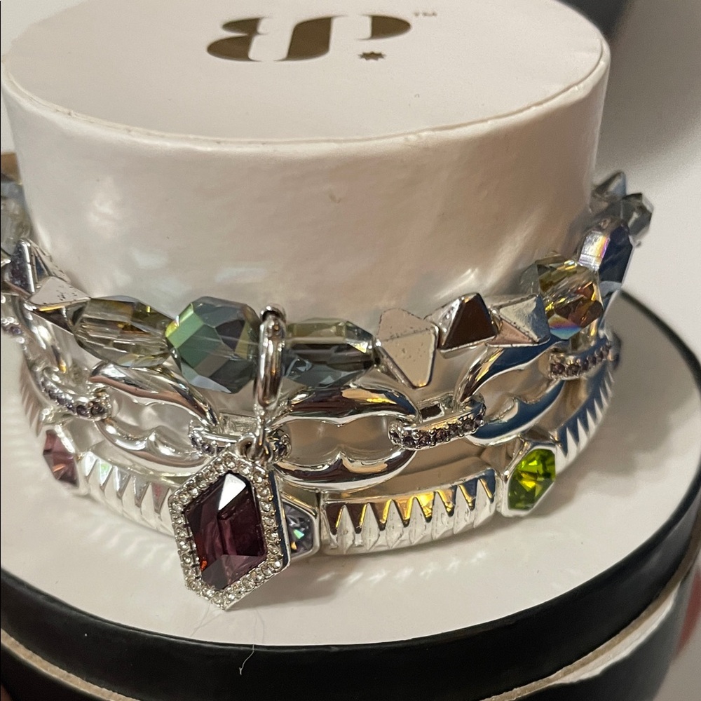 Elegant Silver and Multicolor Bracelet Set lab created